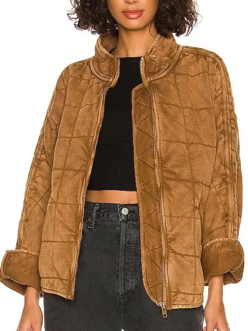 Free People Toasted Coconut Brown Dolman Quilted Knit Jacket Size Medium